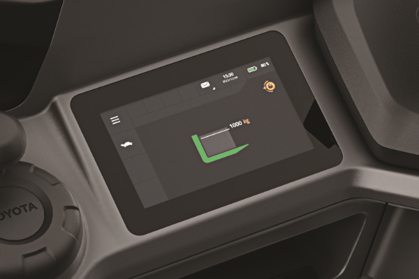 Close-up of multifunctional color screen mounted on operator console. 