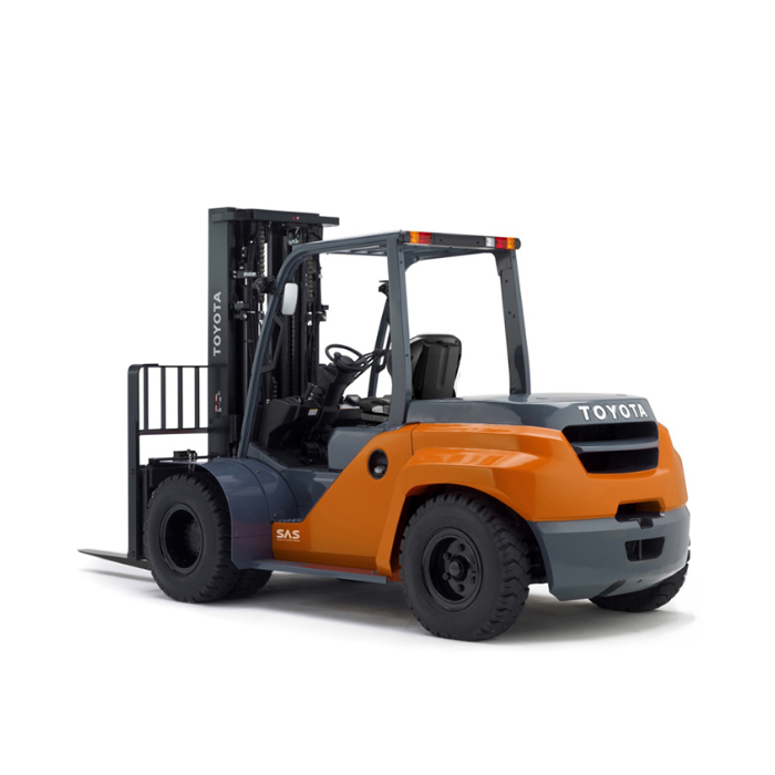 Toyota engine-powered counterbalance forklift 8FD80N against white background