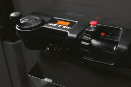 Close-up of forklift operator console. 