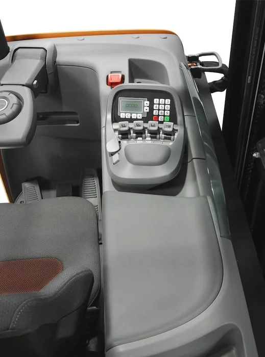 BT Reflex RRE160B reach truck. Details photo of operator controls.