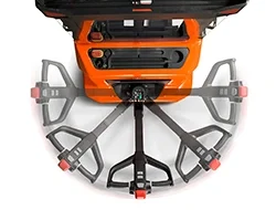 BT Tyro SHE100 walkie operated powered stacker. Product photo taken from the top illustrating steering angles.