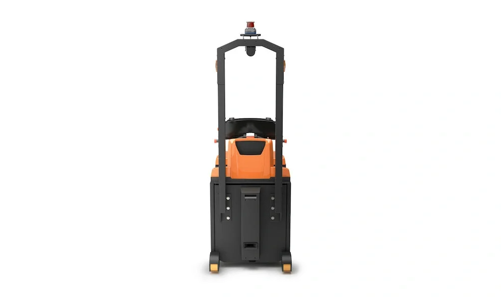 Toyota Tracto TAE500, for towing in automated logistic solutions. Product photo taken from the back. 