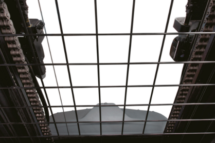 Close-up of visibility over forklift chassi through mast.