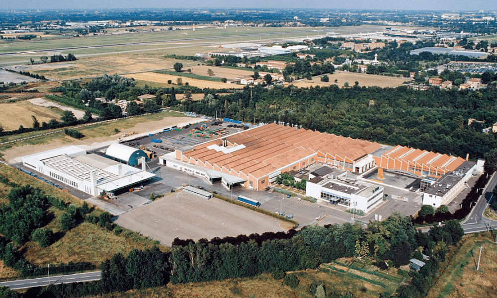 Aerial photograph of factory in Bologna, Italy