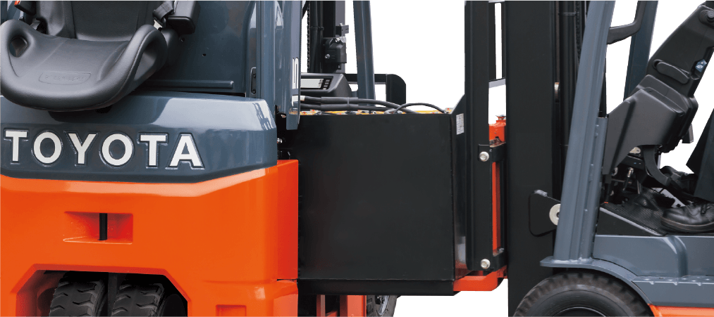 Illustration of Toyota 8FBE-series electric forklift battery side-out