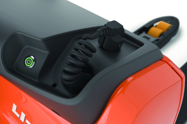 Product photo close-up of low-lifter built-in charger. 