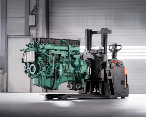 Modified SPE powered stacker carrying big engine