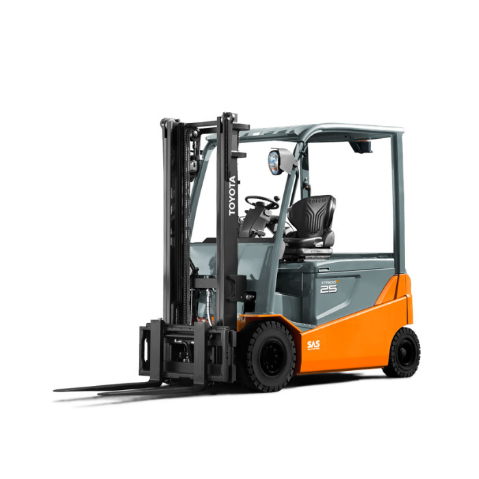 Toyota electric counterbalance forklift 8FBMT25 against white background