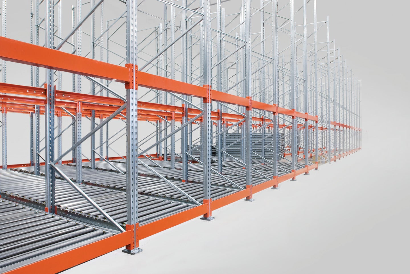 Illustration of gravity flow pallet racking