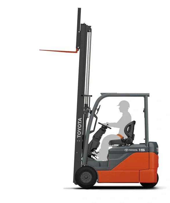 Electric counterbalanced forklift Toyota 8-series, 8FBE, with forks elevated.